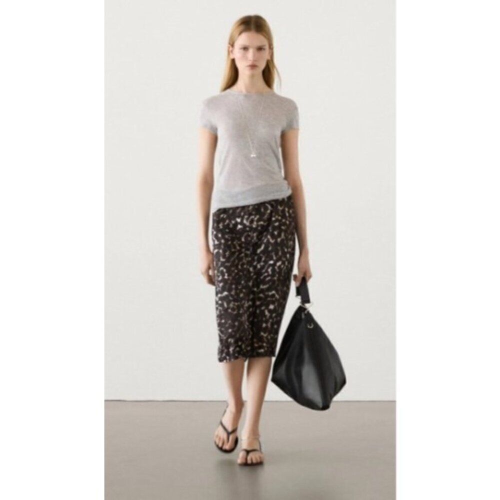 Massimo Dutti Womens Midi Skirt S Small Brown Animal Print Viscose 5210/848 NWT